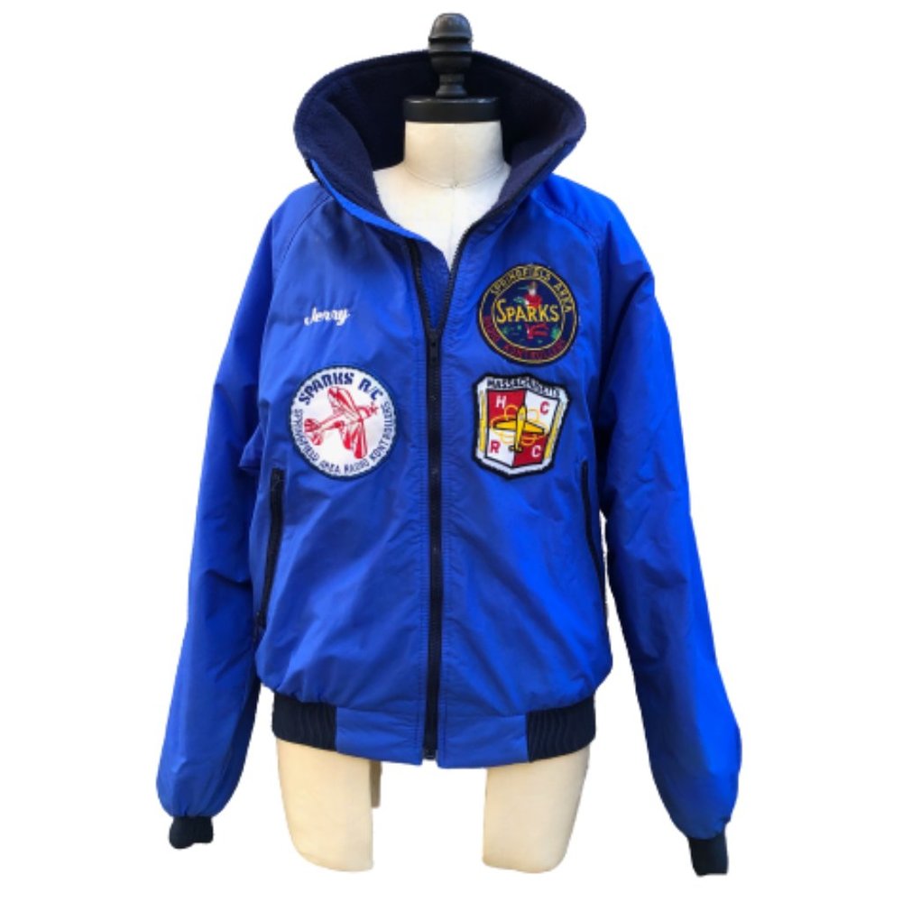 Vtg Bomber Flight Monogrammed SPARKS Radio Control Patches Zip Waterproof Jacket